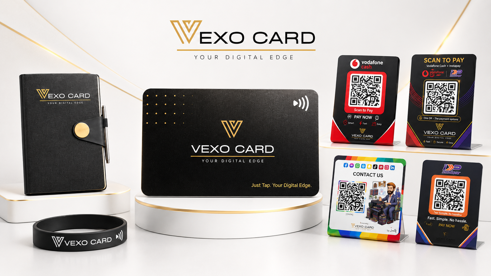 VEXO NFC smart card, notebook, bracelet and smart stands